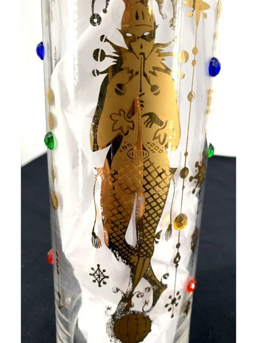 Culver Mardi Gras Jester Design Pitcher Cocktail Glass Stir Rod 9